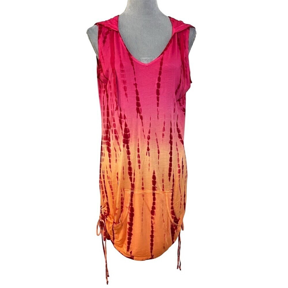 Women’s Tie Dye Hooded Sleeveless Coverup Dress Summer Beach Pool Coastal